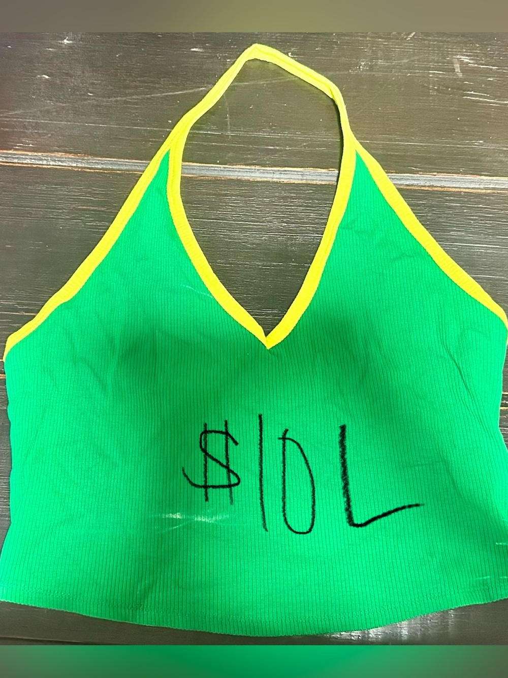 wild fable Green Halter Bikini Top with Yellow Trim
